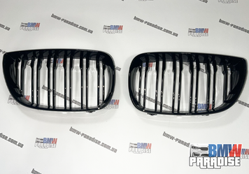 Подвійна решітка радіатора в М-стилі для BMW E81 / E87 (2004&ndash;2006) &mdash; Чорний глянець (Дорестайлінг) 322-60 фото