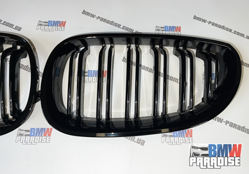Подвійна решітка радіатора "гриль" для BMW E60, E61 М-стиль Чорний глянець 322-7 фото