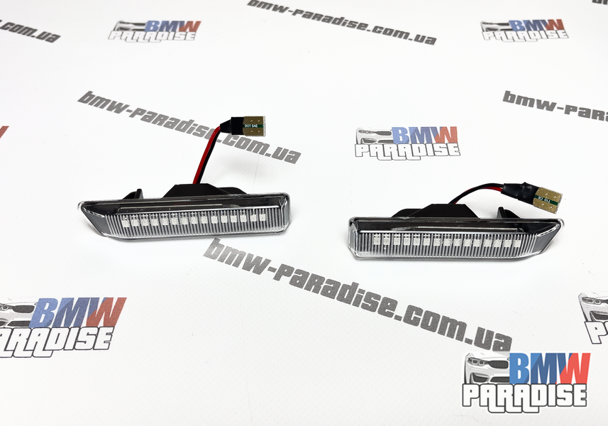 Динамічні LED повторювачі поворотів BMW X5 E53 Е36 Прозорі 322-155 фото